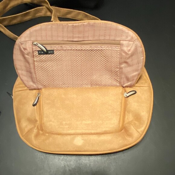 TRAVELON Anti-Theft Travel Purse Tan Faux Suede Hobo Handbag Zip Pockets - Picture 5 of 16